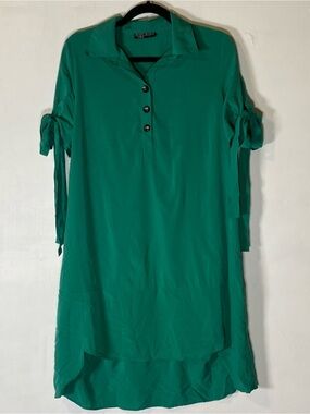 Kelly Green High Low Shirt Dress Tie Sleeve‎ Lagenlook Tunic Dress Large